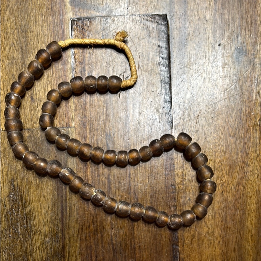 Amber colored Frosted Glass Bead Necklace